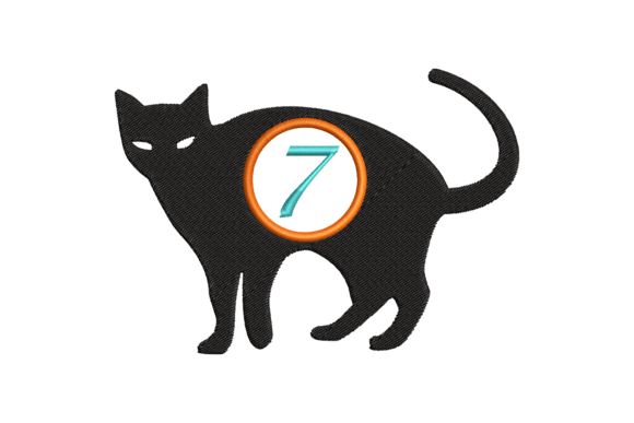 Black Cat Number 7: A Charming Embroidery Design