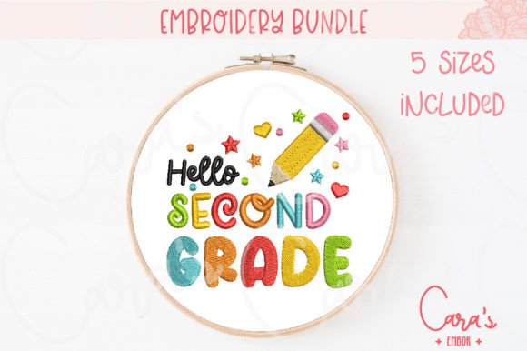 Cheerful Hello Second Grade Embroidery Design